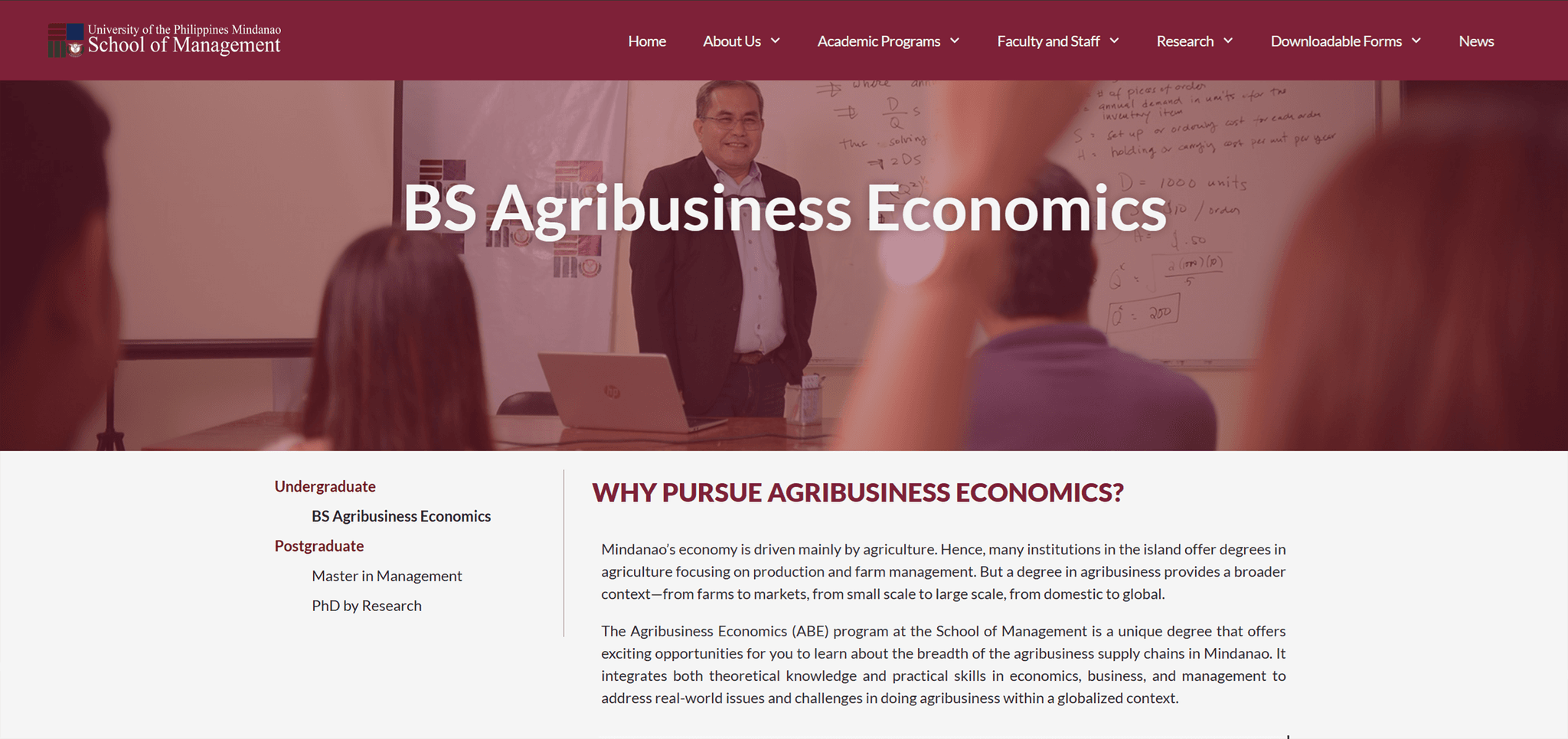 UP Mindanao School of Management BS Agribuisness Economics Program